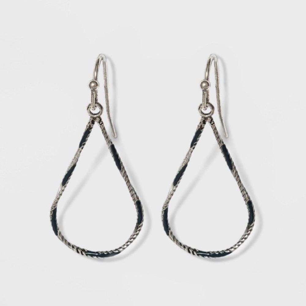 Enamel Teardrop Drop Navy & Silver Earrings 🌷‎